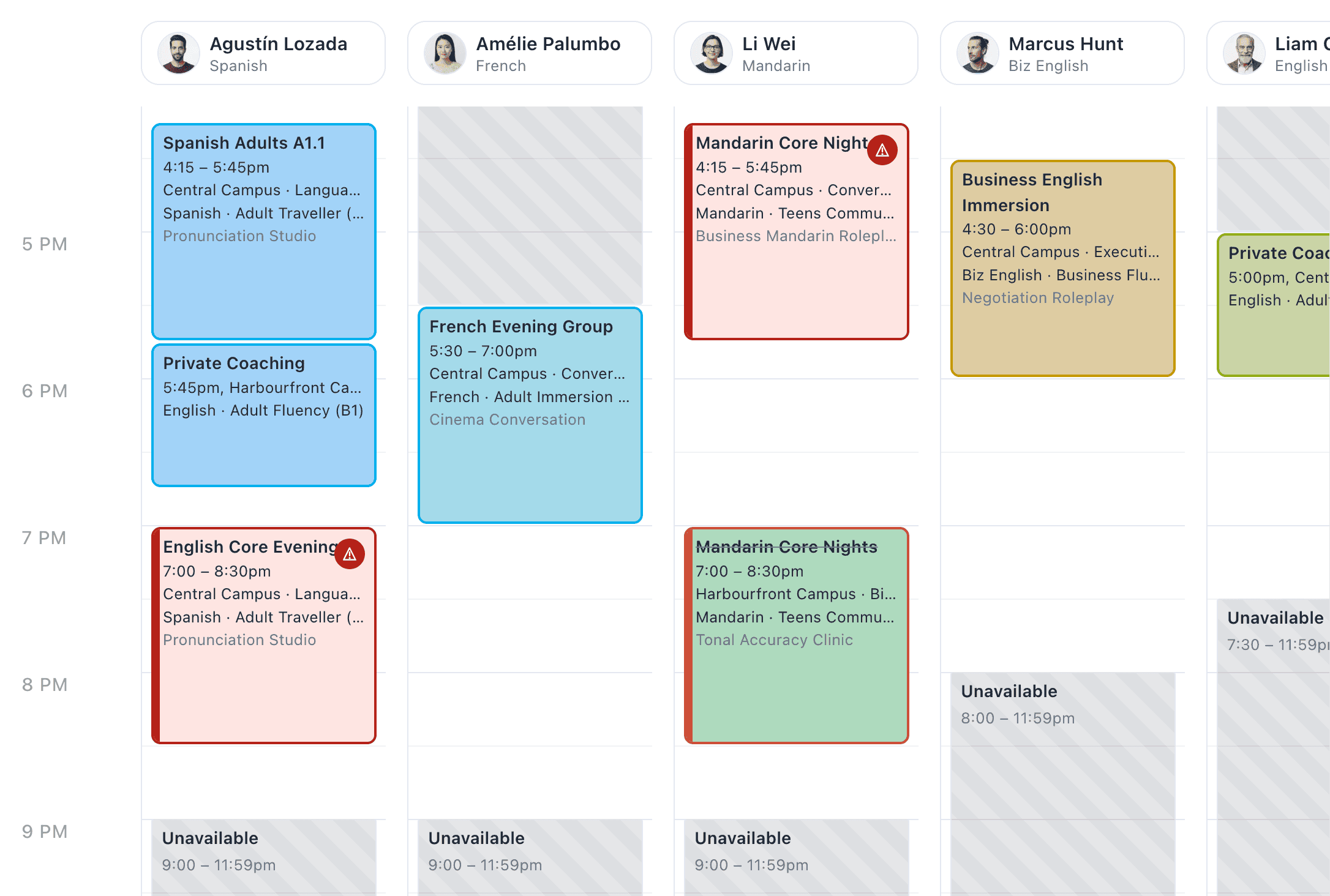 Tutorbase smart scheduling calendar for managing tutors, rooms, and students